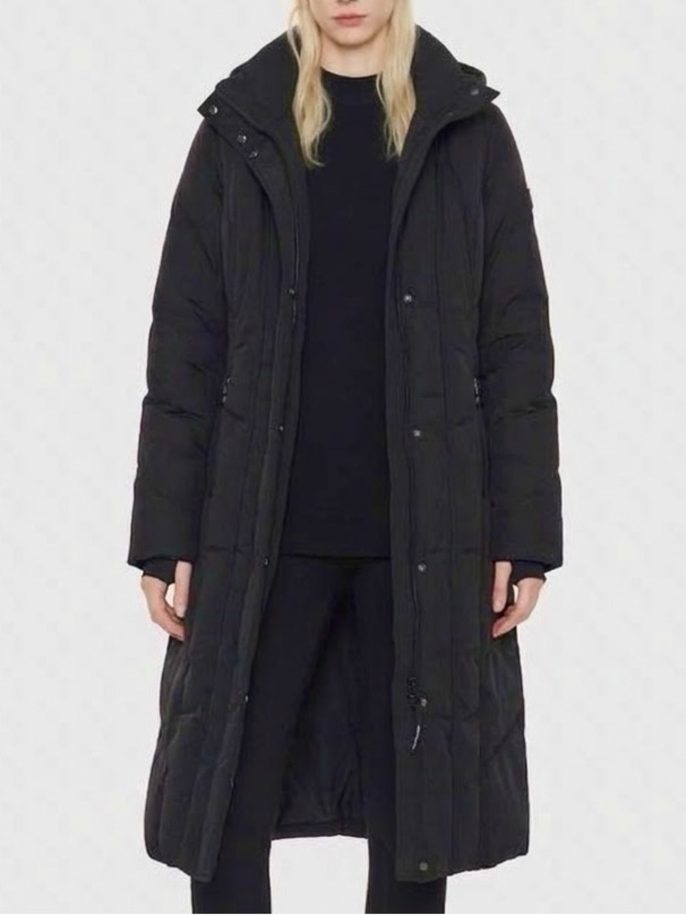 Calvin Klein Womens Black Duck Down Hooded Puffer Coat Size XS Long Parka Jacket